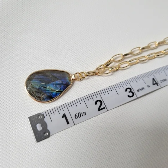 Labradorite Natural Stone Pendant Chunky Copper Chain Necklace - Picture 6 of 7